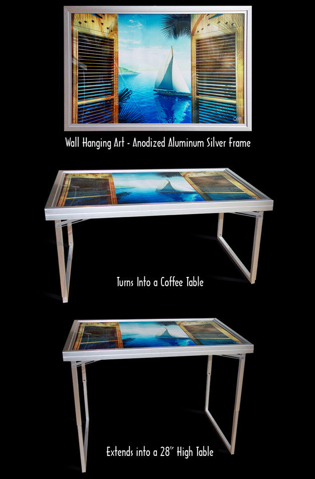 It's Framed Art Work - A Coffee Table - Desk Table - And - 3 Different Changeable pieces of Art Work